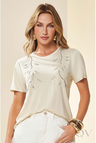 T-SHIRT COM ESTAMPA EM MALHA VISCOSE PÉROLA - DOCE TRAMA T-SHIRT COM ESTAMPA EM MALHA VISCOSE PÉROLA - DOCE TRAMA