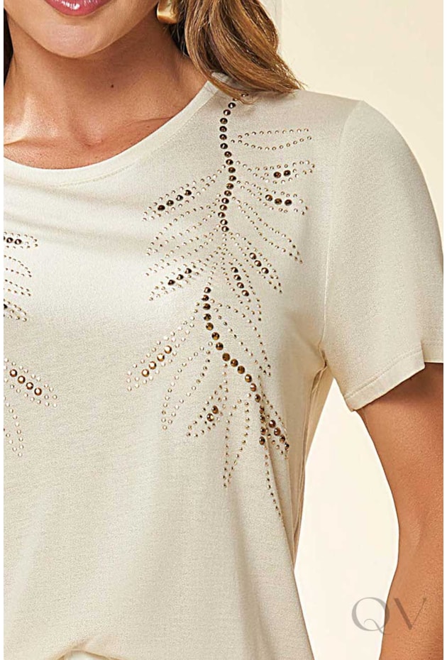 T-SHIRT COM ESTAMPA EM MALHA VISCOSE PÉROLA - DOCE TRAMA