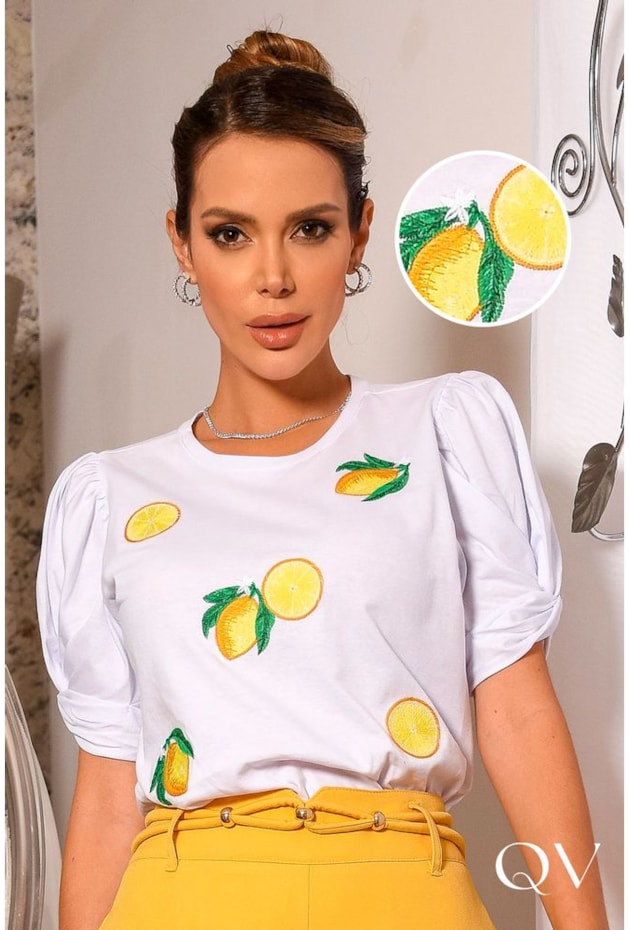 T-SHIRT EM MALHA LEMON BRANCO - LUZIA FAZZOLLI T-SHIRT EM MALHA LEMON BRANCO - LUZIA FAZZOLLI