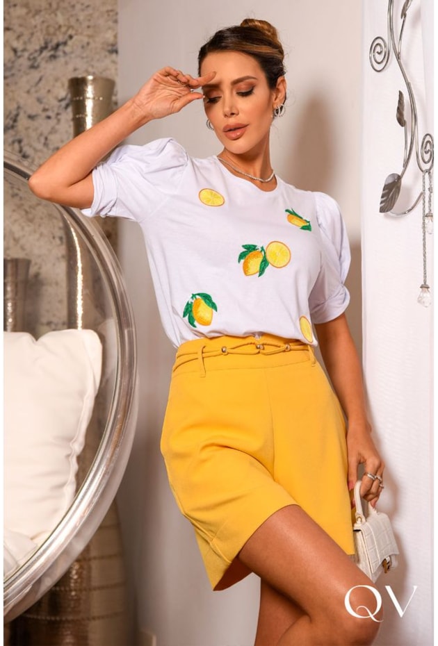 T-SHIRT EM MALHA LEMON BRANCO - LUZIA FAZZOLLI