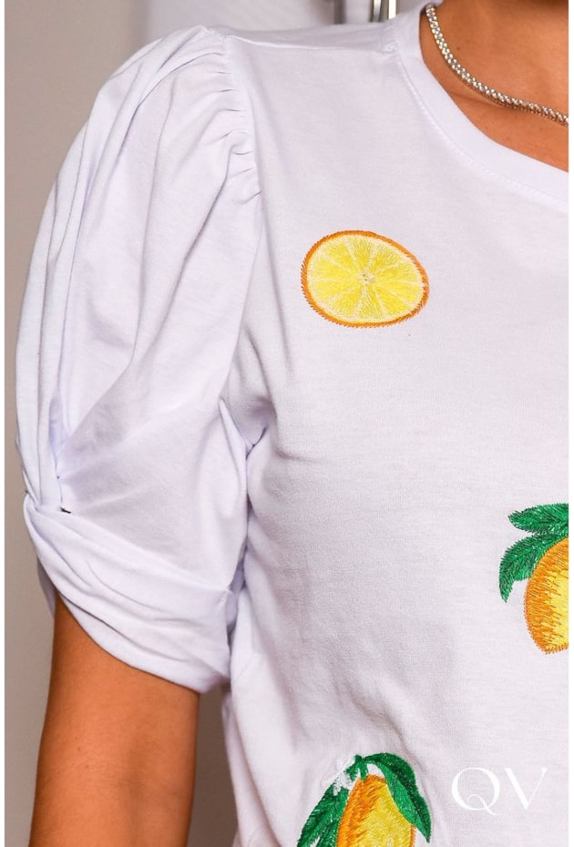 T-SHIRT EM MALHA LEMON BRANCO - LUZIA FAZZOLLI T-SHIRT EM MALHA LEMON BRANCO - LUZIA FAZZOLLI
