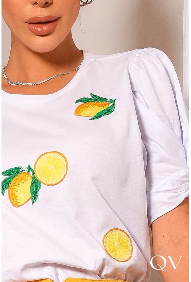 T-SHIRT EM MALHA LEMON BRANCO - LUZIA FAZZOLLI T-SHIRT EM MALHA LEMON BRANCO - LUZIA FAZZOLLI