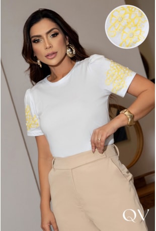 T-SHIRT EM MALHA MANGA BORDADO BRANCO - LUZIA FAZZOLLI T-SHIRT EM MALHA MANGA BORDADO BRANCO - LUZIA FAZZOLLI