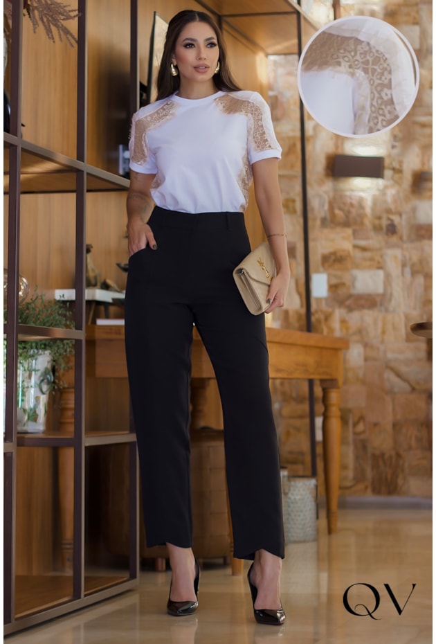 T-SHIRT EM MALHA PENTEADA BRANCO - LUZIA FAZZOLLI T-SHIRT EM MALHA PENTEADA BRANCO - LUZIA FAZZOLLI