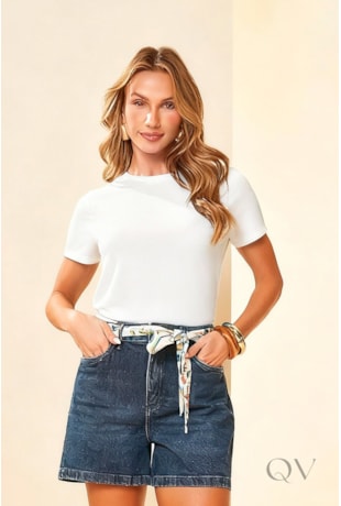 T-SHIRT EM MALHA TRICOT FLAMÊ BRANCO - DOCE TRAMA