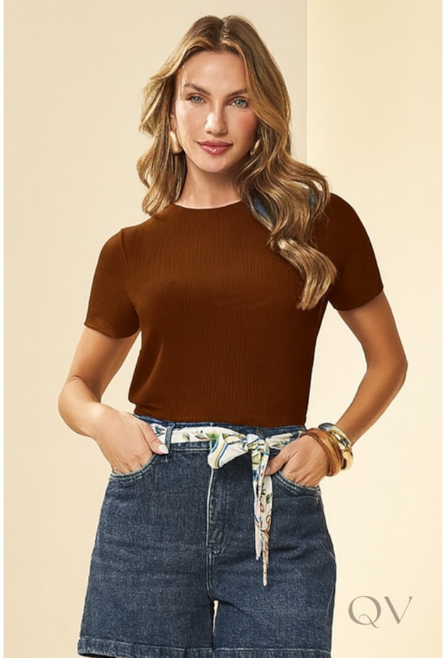 T-SHIRT EM MALHA TRICOT FLAMÊ CACAU - DOCE TRAMA