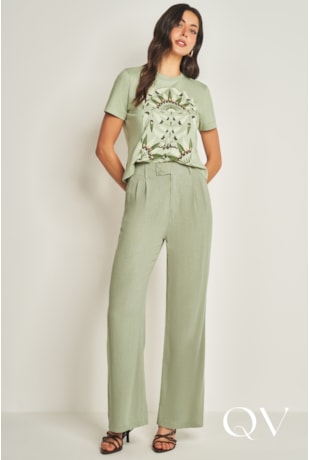 T-SHIRT EM MEIA MALHA VERDE CHÁ - DOCE TRAMA