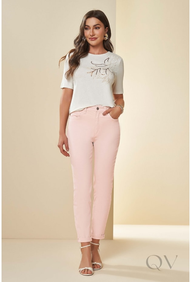 T-SHIRT EM MEIA MALHA VISCOLINHO NATURAL - DOCE TRAMA