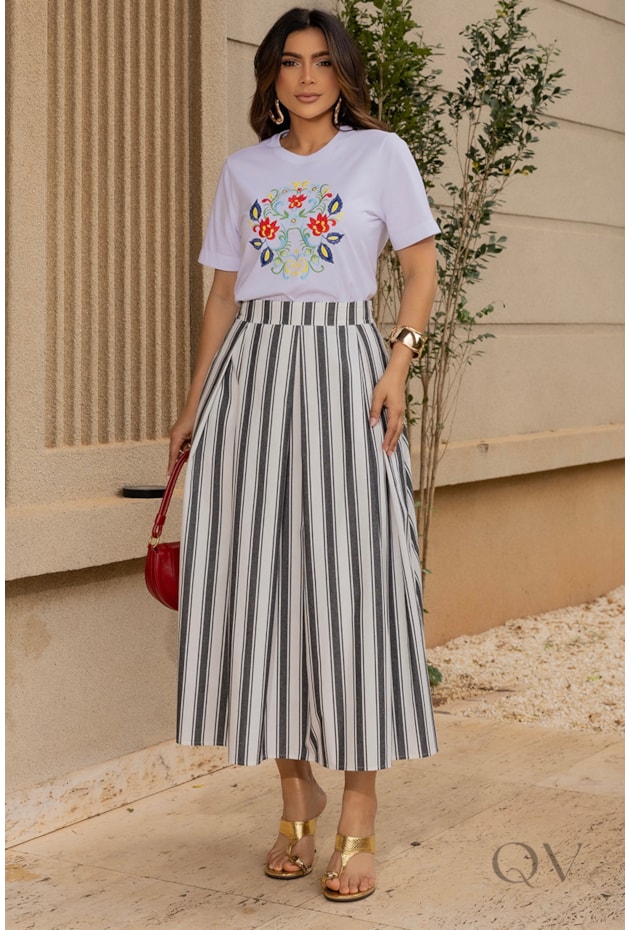 T-SHIRT ESTAMPA DE FLOR EM MALHA BRANCO - LUZIA FAZZOLLI