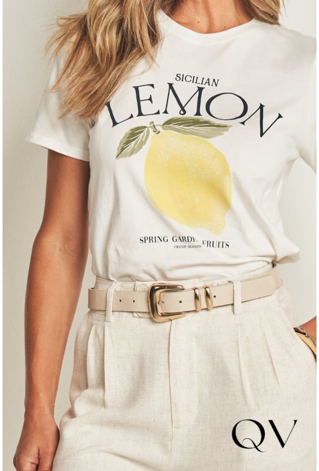 T-SHIRT LEMON EM MEIA MALHA OFF WHITE - DOCE TRAMA