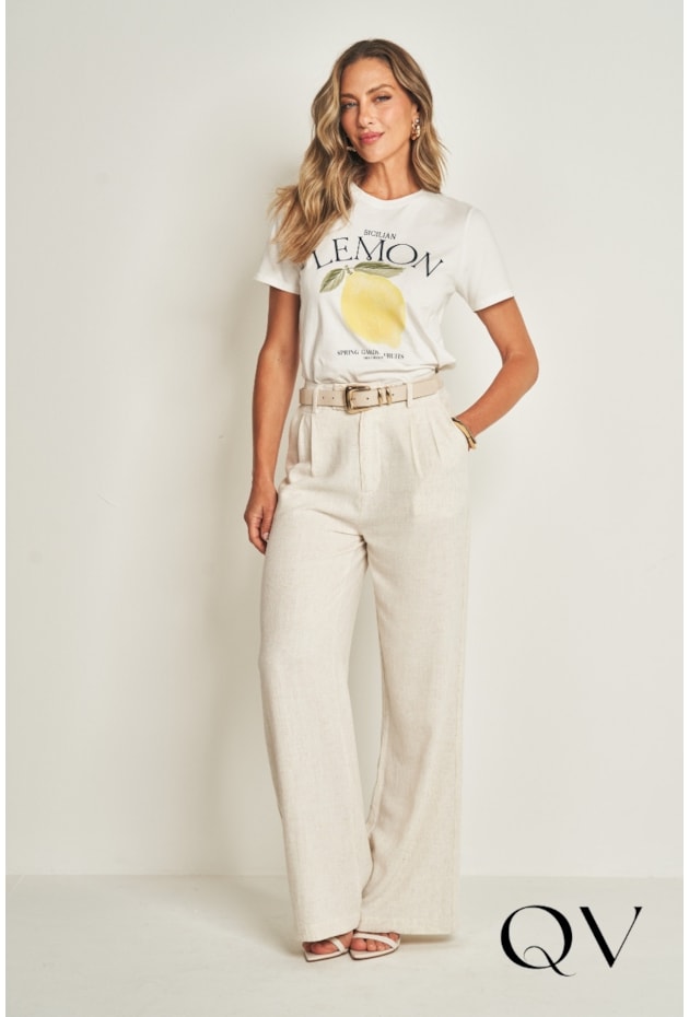 T-SHIRT LEMON EM MEIA MALHA OFF WHITE - DOCE TRAMA