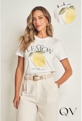 T-SHIRT LEMON EM MEIA MALHA OFF WHITE - DOCE TRAMA