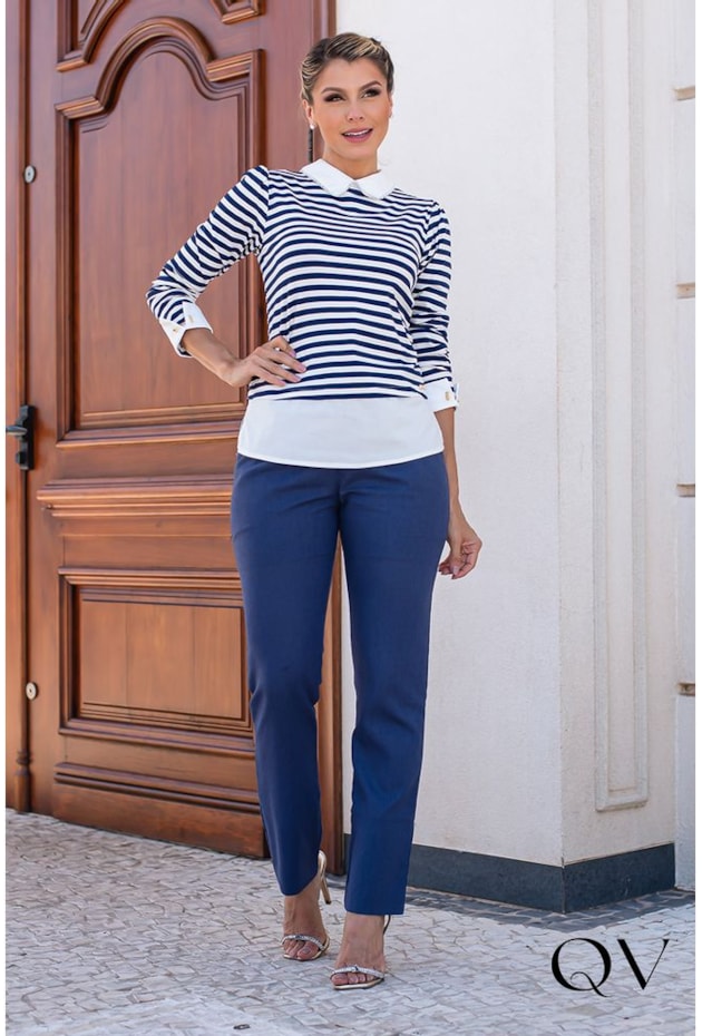 T-SHIRT LISTRADA MANGA LONGA MARINHO - EVA BELLA T-SHIRT LISTRADA MANGA LONGA MARINHO - EVA BELLA