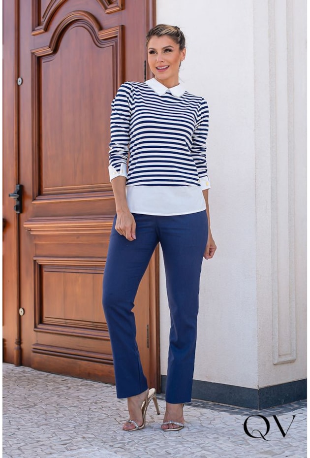 T-SHIRT LISTRADA MANGA LONGA MARINHO - EVA BELLA T-SHIRT LISTRADA MANGA LONGA MARINHO - EVA BELLA