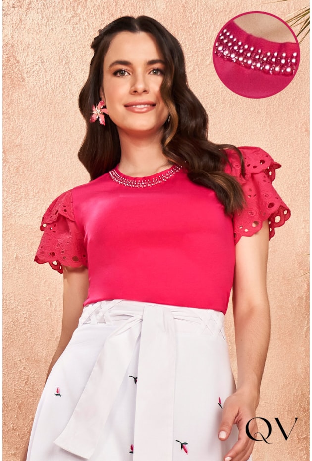 T-SHIRT MALHA MANGAS LAISE PINK - FASCÍNIUS T-SHIRT MALHA MANGAS LAISE PINK - FASCÍNIUS