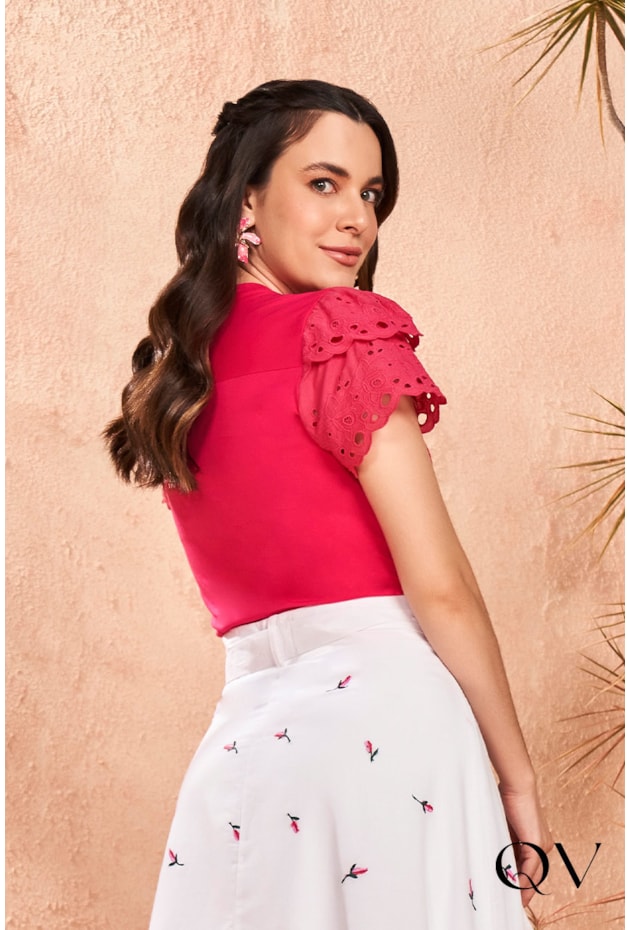 T-SHIRT MALHA MANGAS LAISE PINK - FASCÍNIUS T-SHIRT MALHA MANGAS LAISE PINK - FASCÍNIUS