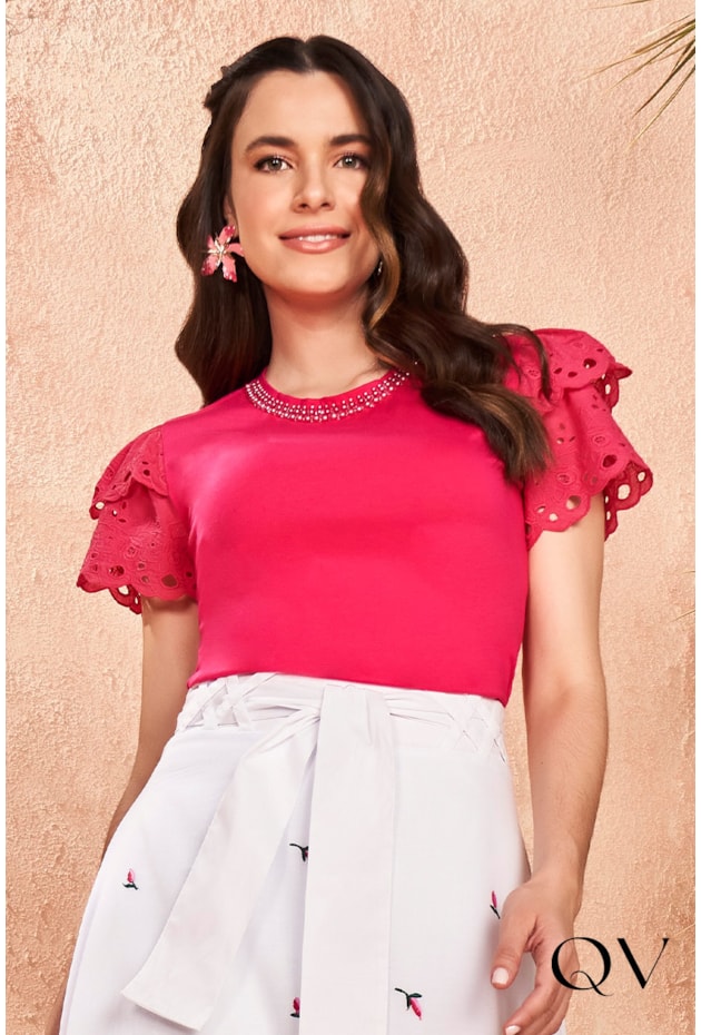 T-SHIRT MALHA MANGAS LAISE PINK - FASCÍNIUS T-SHIRT MALHA MANGAS LAISE PINK - FASCÍNIUS