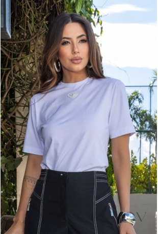 T-SHIRT MANGA CURTA EM MALHA BRANCO - LUZIA FAZZOLLI