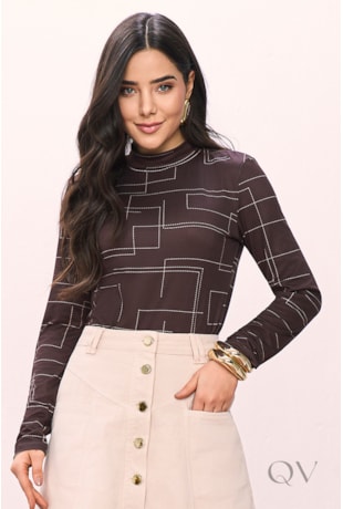 T-SHIRT MANGA LONGA EM MALHA ESTAMPADA - TITANIUM JEANS