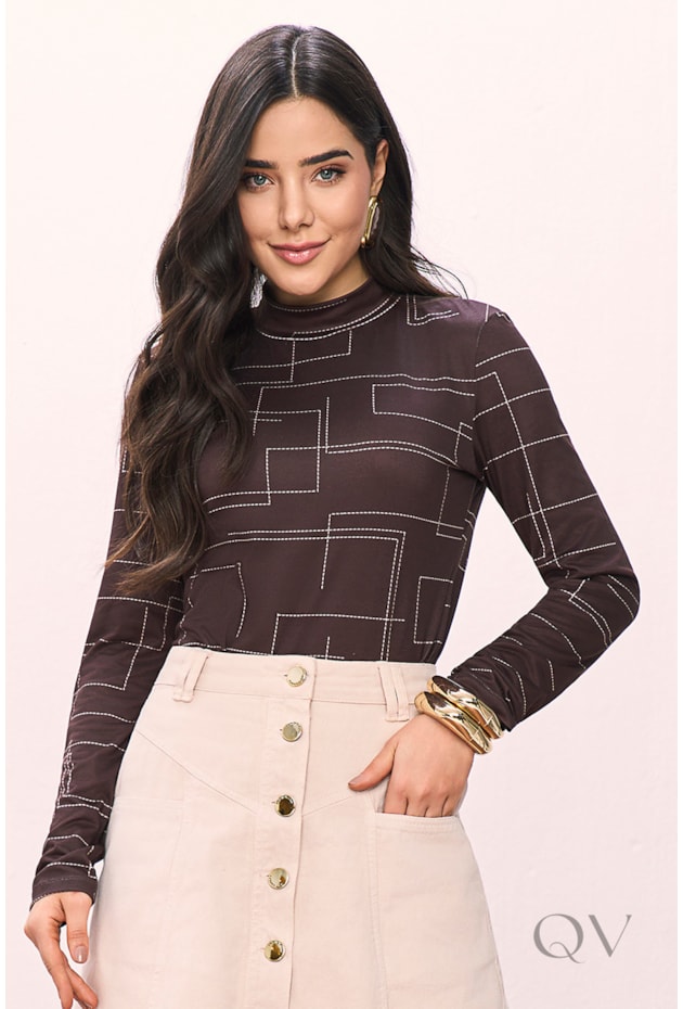 T-SHIRT MANGA LONGA EM MALHA ESTAMPADA - TITANIUM JEANS