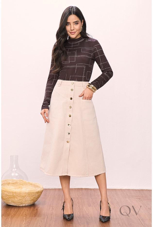 T-SHIRT MANGA LONGA EM MALHA ESTAMPADA - TITANIUM JEANS