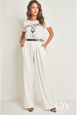 T-SHIRT RETA EM MEIA MALHA OFF WHITE - DOCE TRAMA