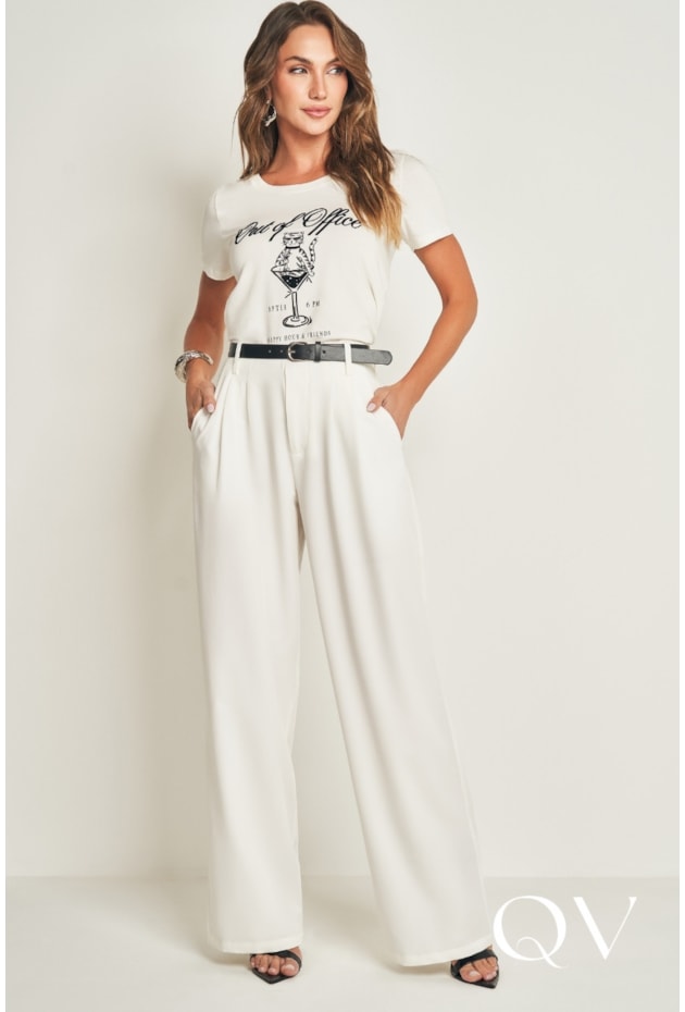 T-SHIRT RETA EM MEIA MALHA OFF WHITE - DOCE TRAMA
