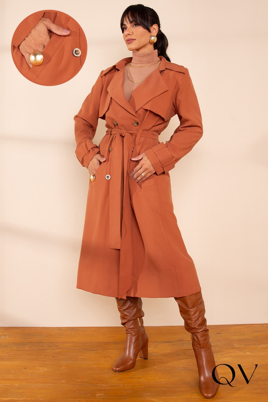 Trench Coat Preto Lekazis QVestido - Moda Executiva Feminina