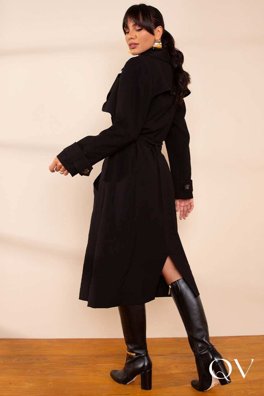 Trench Coat Preto Lekazis QVestido - Moda Executiva Feminina