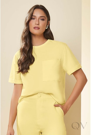 TSHIRT MANGA CURTA EM MEIA MALHA AMARELO SICILIANO - DOCE TRAMA