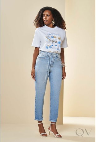 TSHIRT MANGA CURTA EM MEIA MALHA BRANCO E AZUL JEANS - DOCE TRAMA TSHIRT MANGA CURTA EM MEIA MALHA BRANCO E AZUL JEANS - DOCE TRAMA