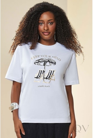 TSHIRT MANGA CURTA EM MEIA MALHA ESTAMPADO BRANCO - DOCE TRAMA