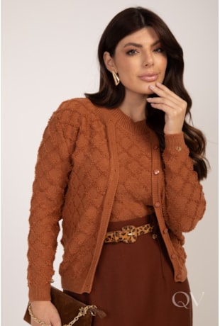 TWIN SET EM TRICOT CARAMELO - LEKAZIS