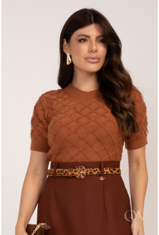 TWIN SET EM TRICOT CARAMELO - LEKAZIS