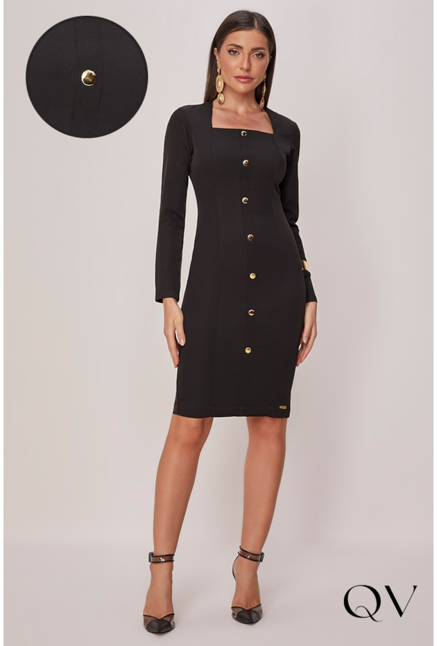 VESTIDO ALFAIATARIA COM BOTÕES PRETO - TITANIUM JEANS