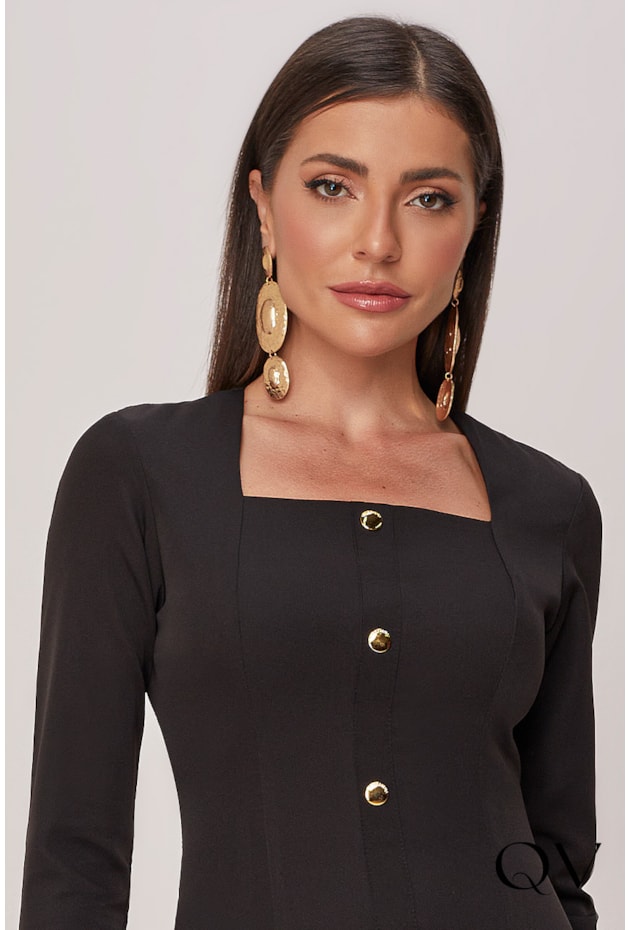 VESTIDO ALFAIATARIA COM BOTÕES PRETO - TITANIUM JEANS