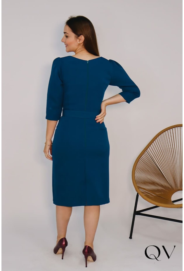 VESTIDO ALFAIATARIA COM CINTO AZUL - VALENTINA SIRRAH VESTIDO ALFAIATARIA COM CINTO AZUL - VALENTINA SIRRAH
