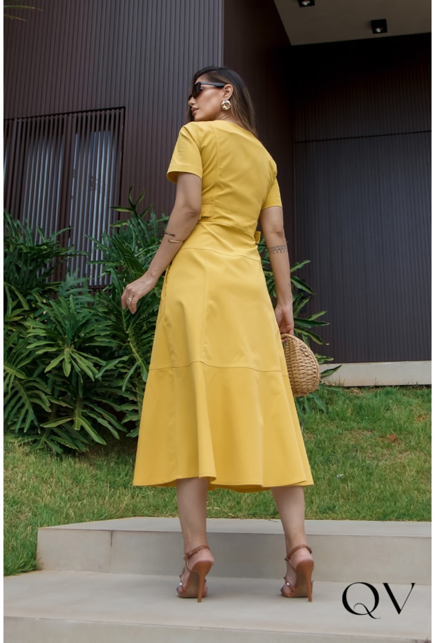 VESTIDO ALFAIATARIA ZÍPER FRONTAL AMARELO - LUZIA FAZZOLLI