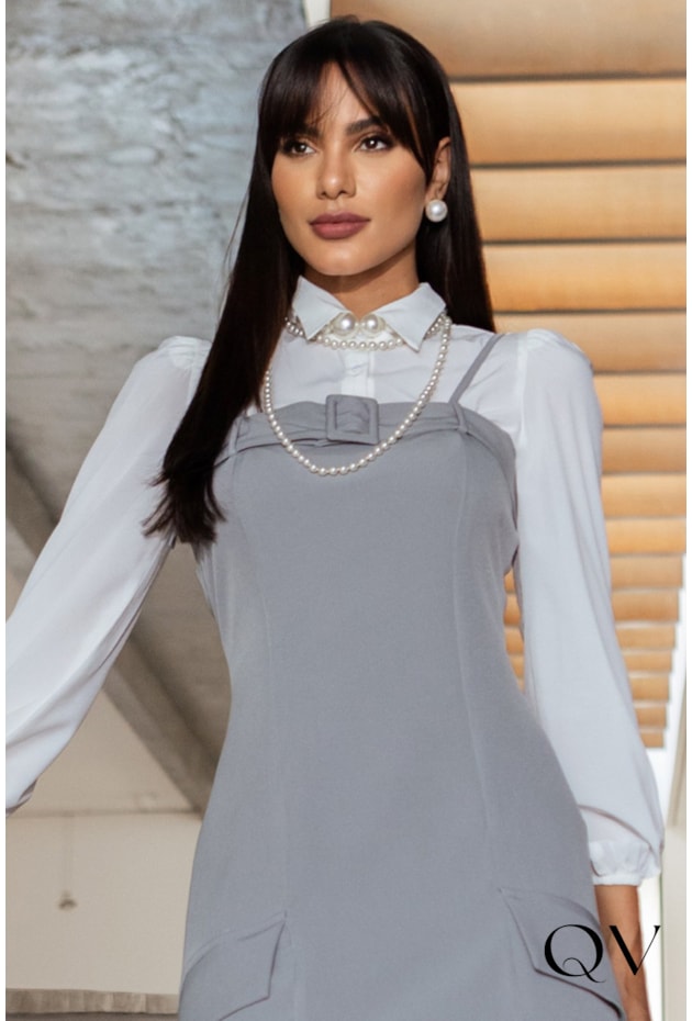 VESTIDO ASSIMÉTRICO COM CAMISA CINZA - JANY PIM