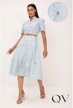 VESTIDO BORDADO DE CORDAS EM LAISE AZUL - LEKAZIS