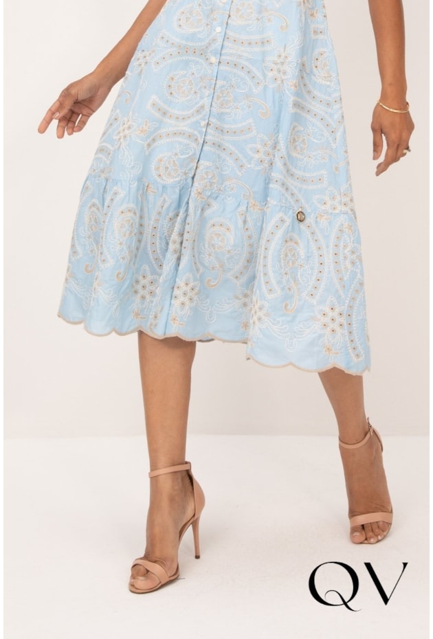VESTIDO BORDADO DE CORDAS EM LAISE AZUL - LEKAZIS