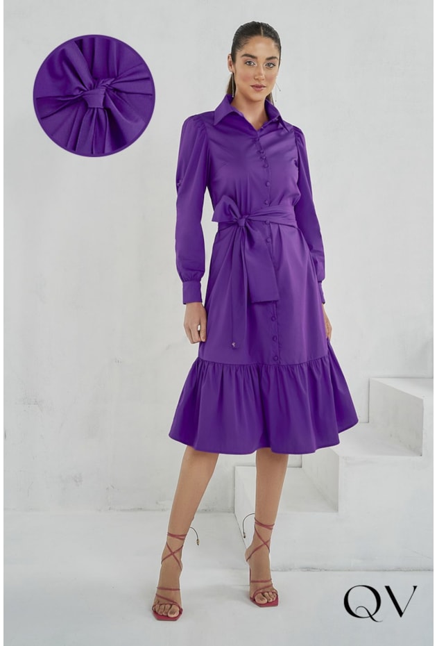 VESTIDO CAMISA CHEMISIE BABADO ROXO - JANY PIM VESTIDO CAMISA CHEMISIE BABADO ROXO - JANY PIM