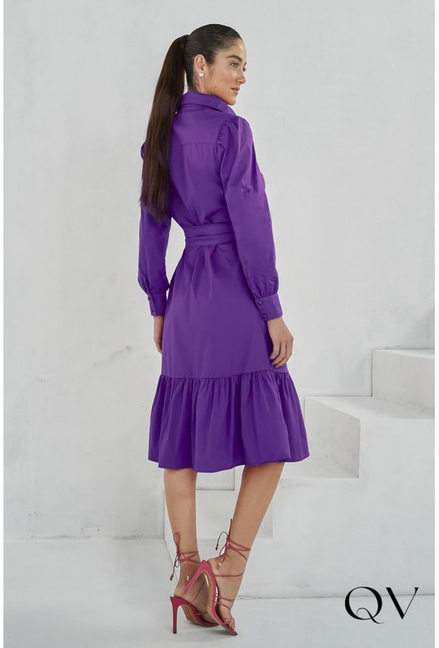 VESTIDO CAMISA CHEMISIE BABADO ROXO - JANY PIM VESTIDO CAMISA CHEMISIE BABADO ROXO - JANY PIM