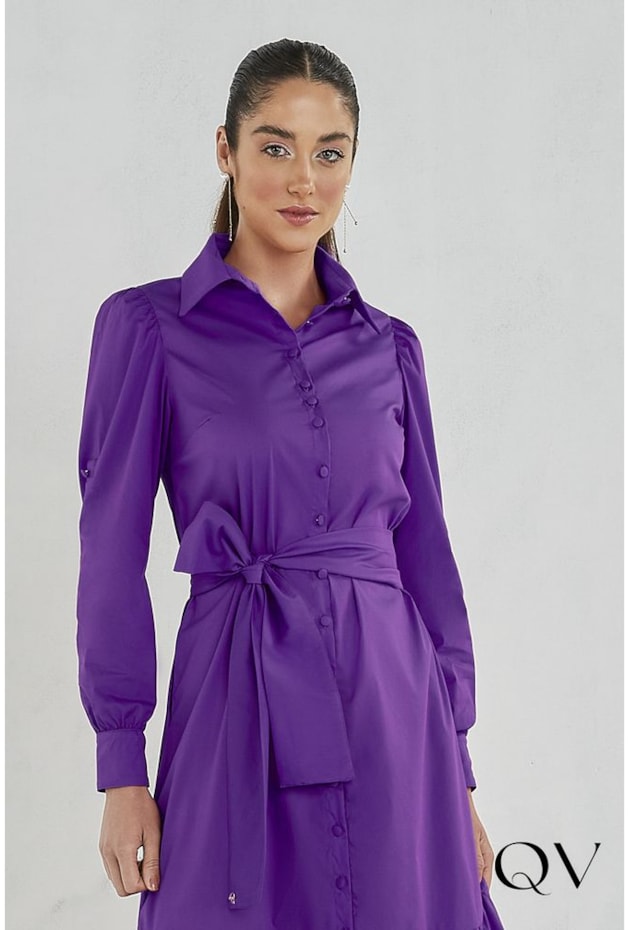 VESTIDO CAMISA CHEMISIE BABADO ROXO - JANY PIM VESTIDO CAMISA CHEMISIE BABADO ROXO - JANY PIM