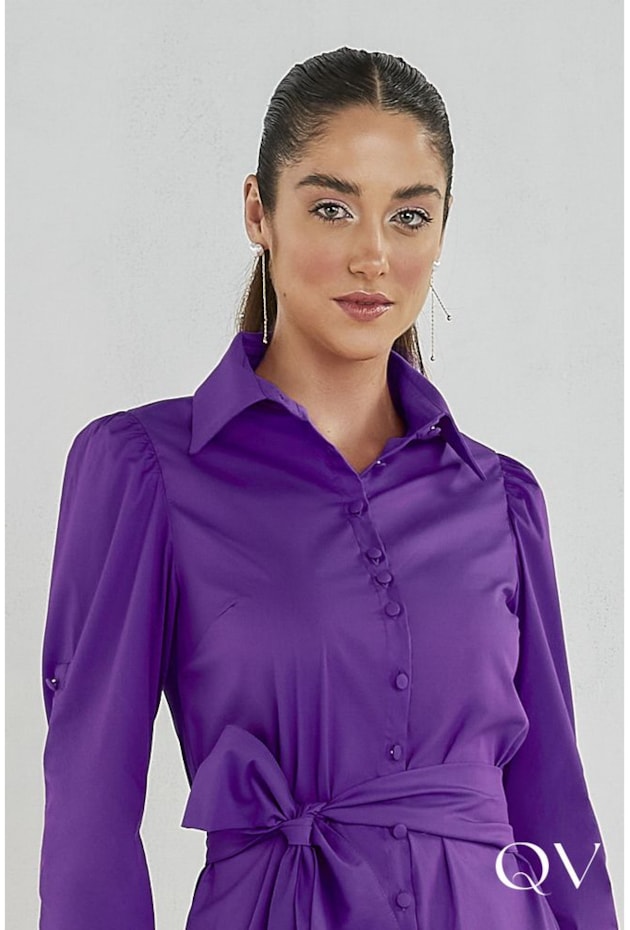VESTIDO CAMISA CHEMISIE BABADO ROXO - JANY PIM VESTIDO CAMISA CHEMISIE BABADO ROXO - JANY PIM