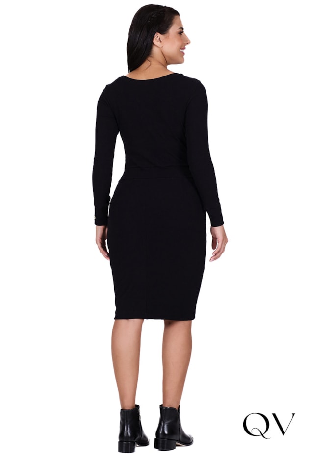 VESTIDO CANELADO COM BOTÕES PRETO - HAPUK