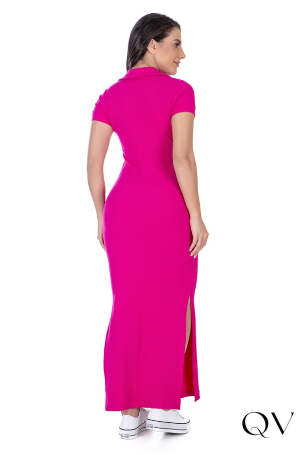 VESTIDO CANELADO COM GOLA PINK - HAPUK