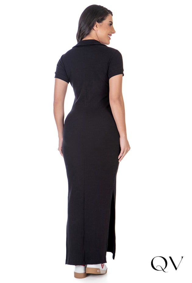 VESTIDO CANELADO COM GOLA PRETO - HAPUK VESTIDO CANELADO COM GOLA PRETO - HAPUK