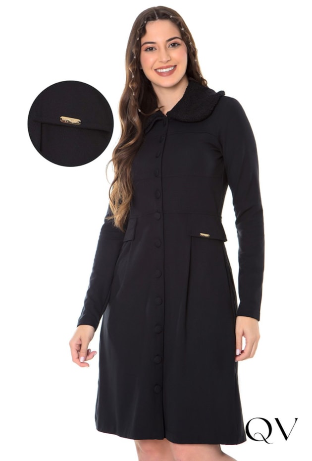 VESTIDO CASACO TEDDY PRETO - HAPUK VESTIDO CASACO TEDDY PRETO - HAPUK