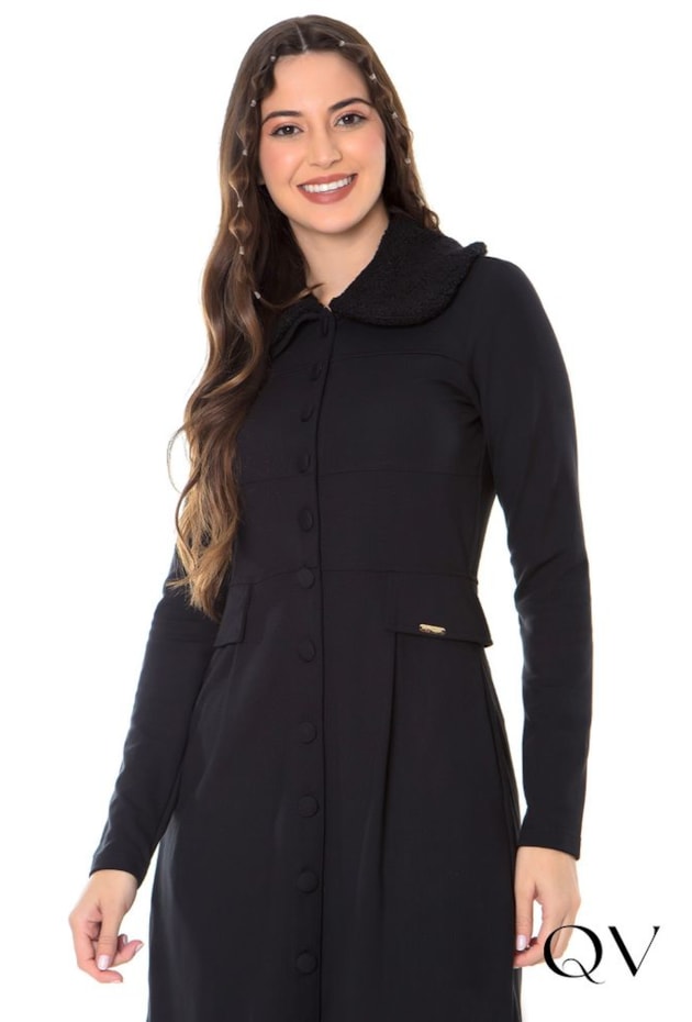 VESTIDO CASACO TEDDY PRETO - HAPUK VESTIDO CASACO TEDDY PRETO - HAPUK